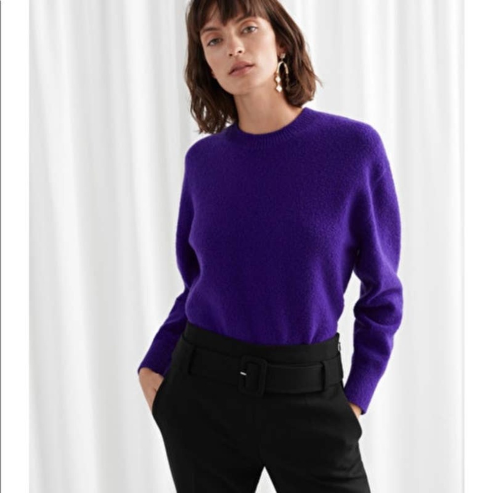 & Other Stories Textured Knit Relaxed Sweater Dark Purple Ribbed Soft Size Small